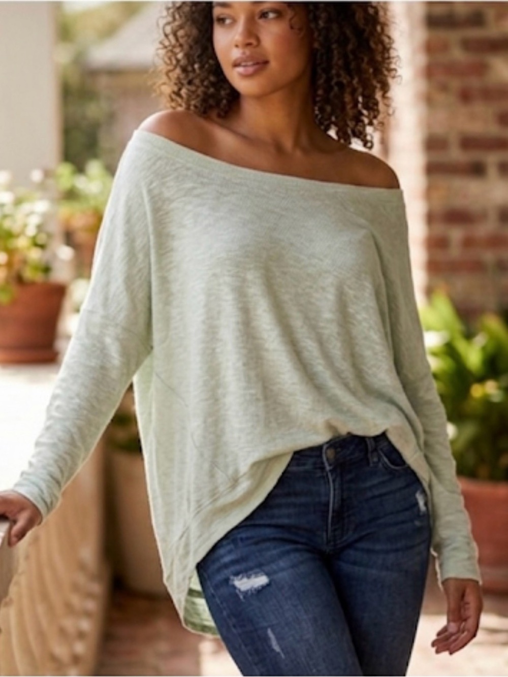 DEX plus Heather sage off the shoulder long sleeve top size X